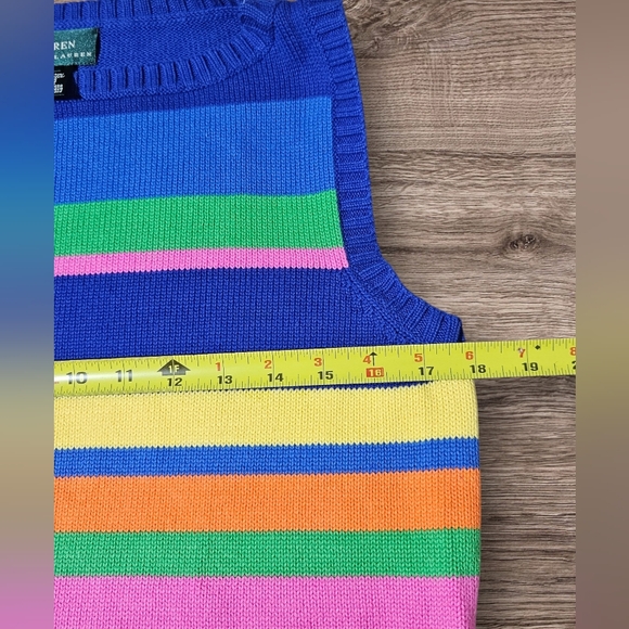 Vintage Ralph Lauren Womens M Sweater Vest Pullover Fleece Shirt Striped Ribbed - Picture 5 of 6